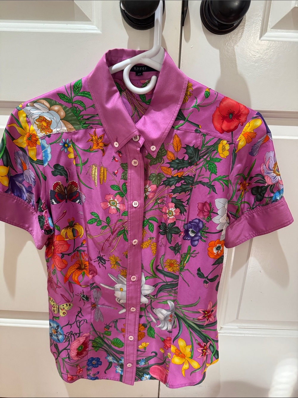 Gucci Pink Floral Short-Sleeve Button-Up Blouse